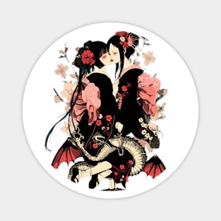 Two Geishas Kissing Graphic T-Shirt 15 Magnet